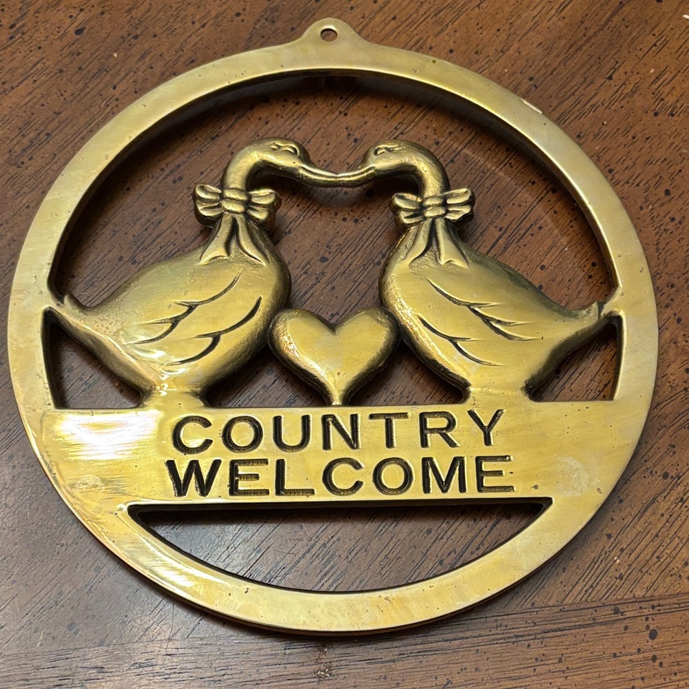 Vintage Brass Geese - Country Welcome - Kitchen Trivet -Wall Hanging